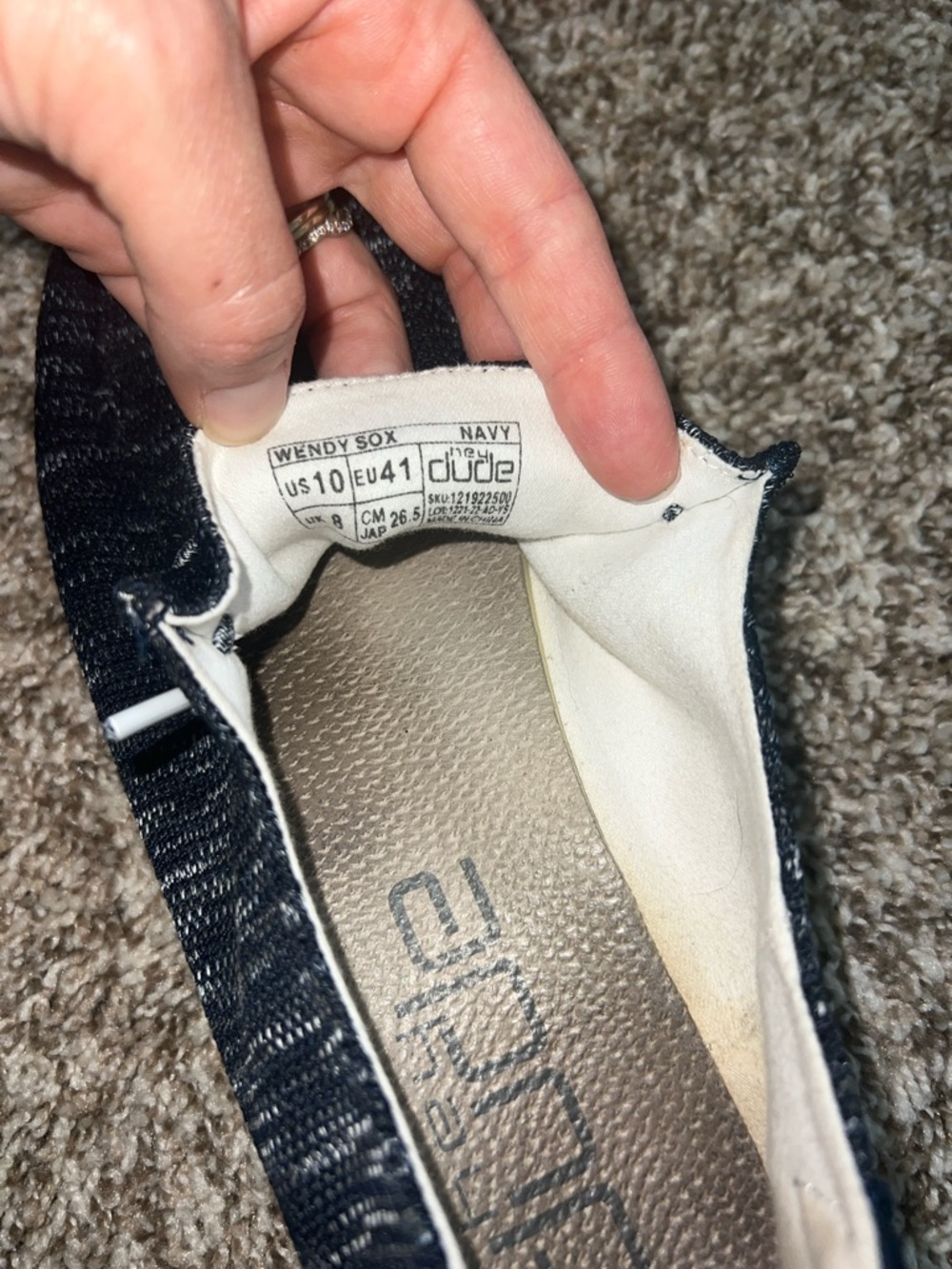 Hey Dude Wendy Sox Slip-Ons — Navy Knit with Speckled White Sole - Women’s 10 - Picture 9 of 14